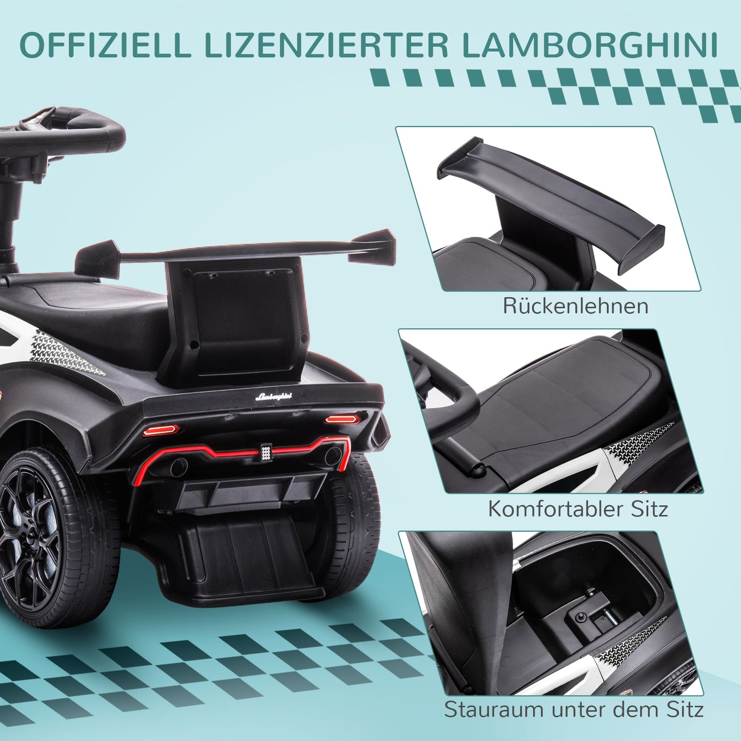 AIYAPLAY Rutscher Lamborghini-lizenziert, Rutscherauto mit Soundeffekten, Kippschutz, 67 cm x 28 x 38 cm