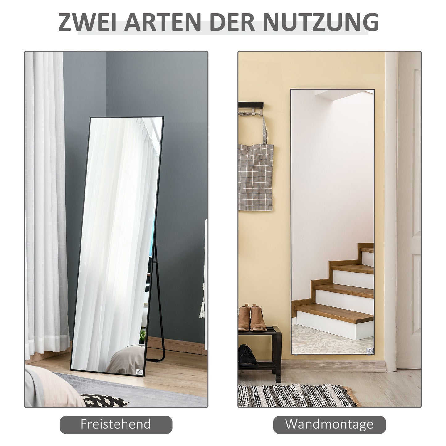 HOMCOM Großer Standspiegel, Wandspiegel, Ganzkörperspiegel, 161,5 cm, Silber