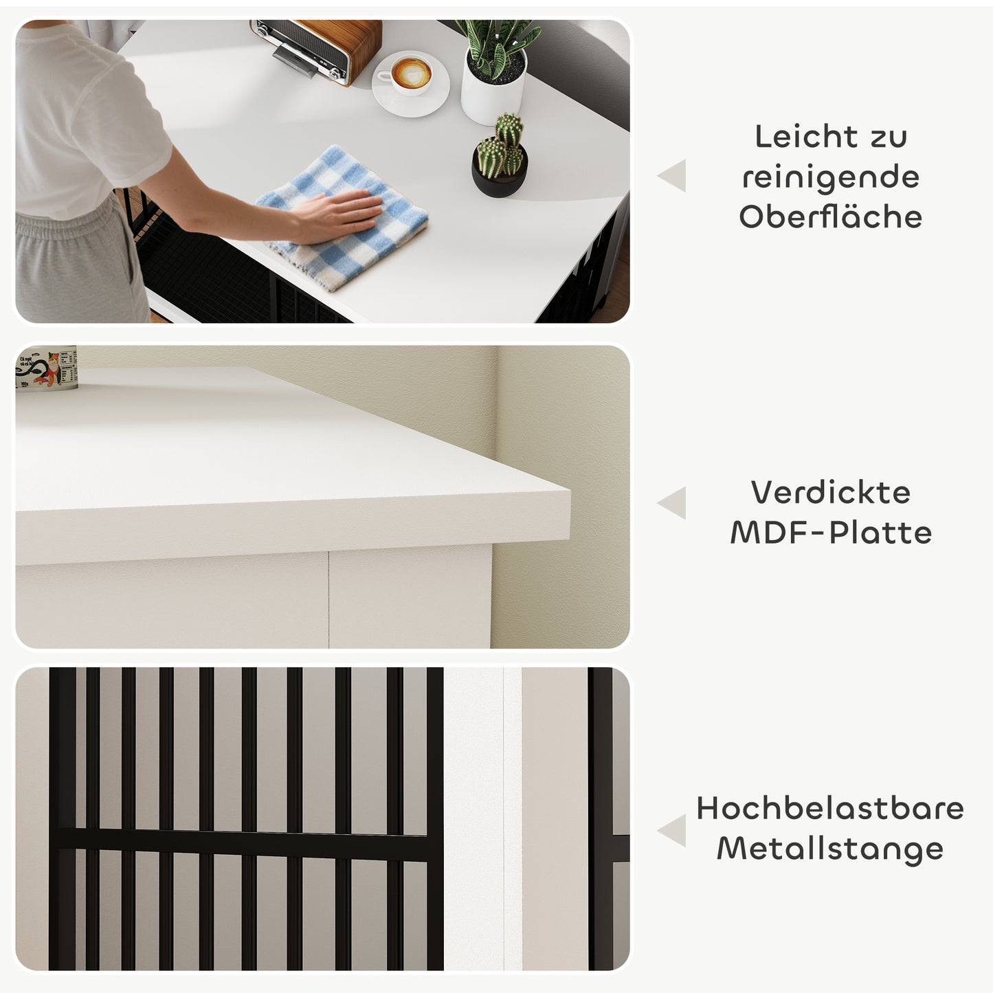 PawHut Große Hundebox, einfacher Zugang, verschließbar, drehbarer Schüsselhalter, für kleine und große Hunde, Weiß