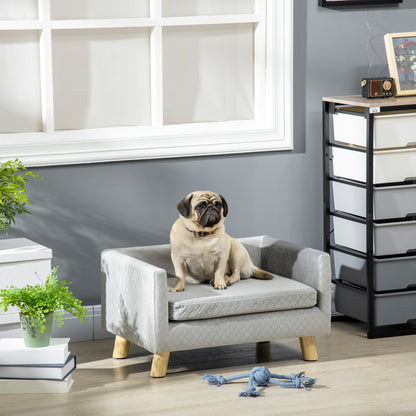 PawHut Hundesofa mit Holzbeinen Hundebett Haustiersofa Hundematte für kleine Hunde bis zu 8 kg Samt-Touch Grau 64 x 45 x 36 cm