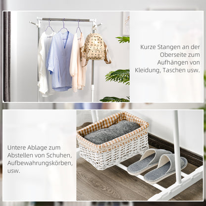 HOMCOM Rollbarer Garderobenständer, höhenverstellbar, mit unterer Ablage, 4 Räder, Weiß