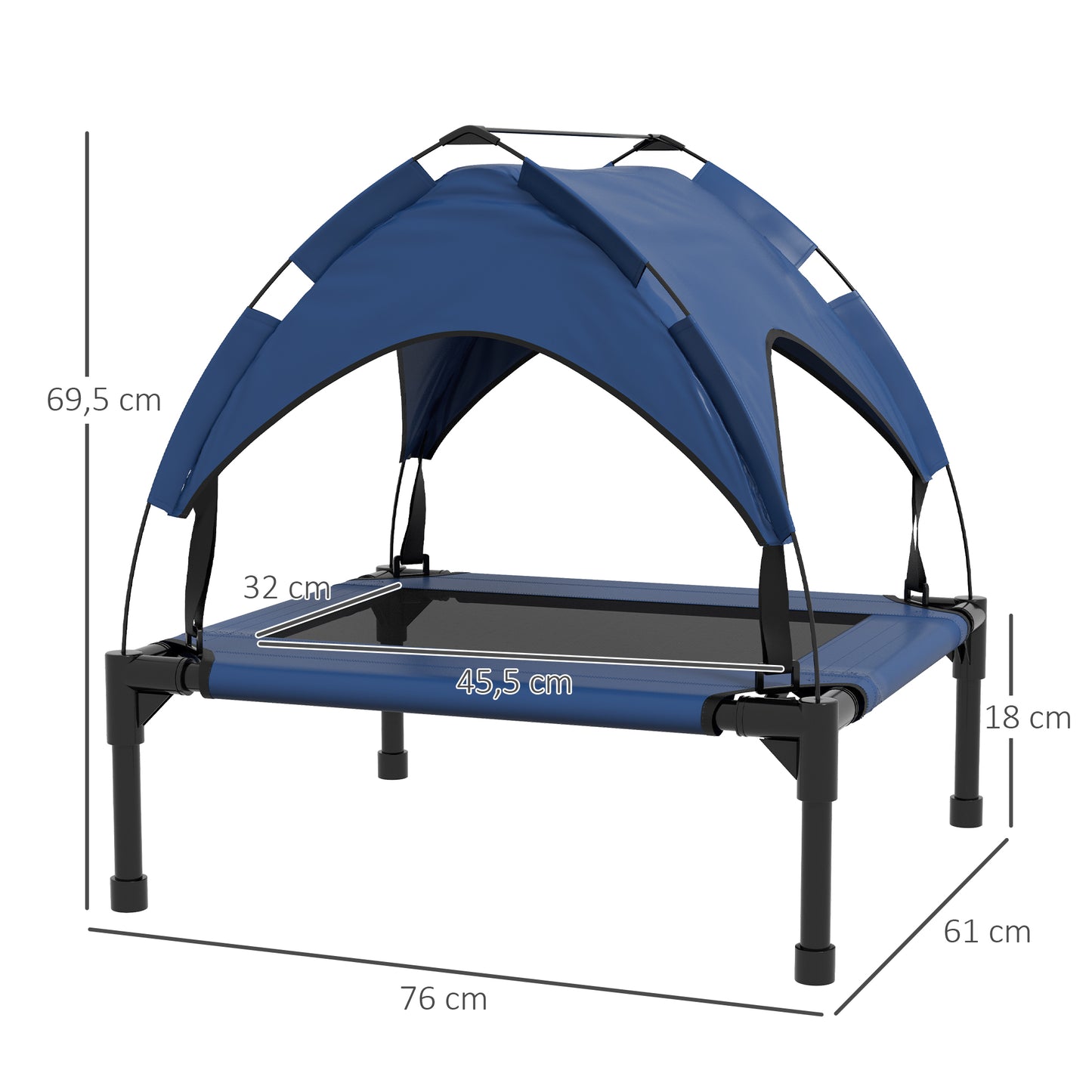 PawHut Hundebett mit Dach, atmungsaktiv, wasserabweisend, bis 20 kg, 76 x 61 x 69,5 cm, Dunkelblau