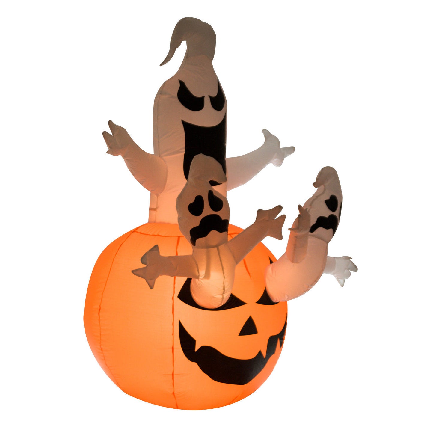 HOMCOM Aufblasbarer Kürbis Geist Gespenst Halloween Deko Figur Luftfigur mit LED Beleuchtung, Polyester, 120x120x180cm
