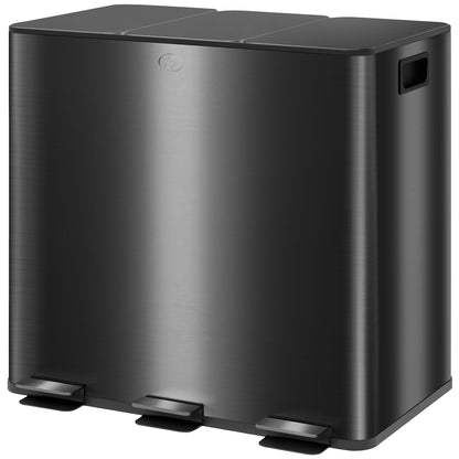 HOMCOM Mülleimer mit 3 x 20 L Fächern, Deodorant-Deckel, fingerabdrucksicher, Soft-Close, herausnehmbar, Schwarz