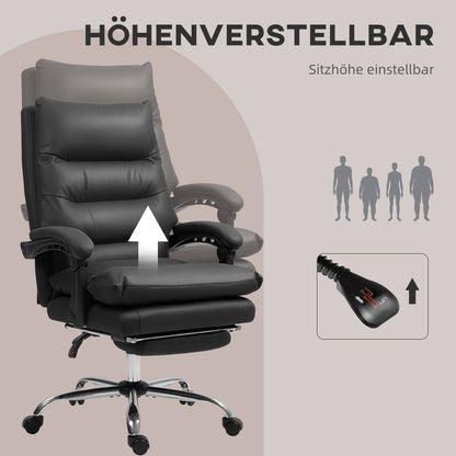 Vinsetto Bürostuhl mit Massagefunktion, beheizbar, neigbar, Kunstleder, 65x72x109-117cm, Schwarz