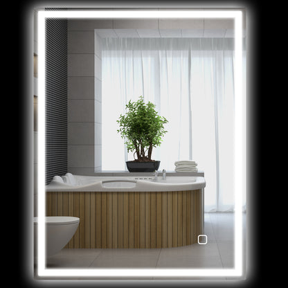 HOMCOM Badspiegel mit Beleuchtung 90x70 cm LED Spiegel Wandspiegel mit Memory-Funktion 3 Lichtfarben Silber