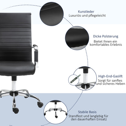 Vinsetto Bürostuhl ergonomischer Schreibtischstuhl mit Wippfunktion Chefsessel höhenverstellbarer Drehstuhl gepolstert Kunstleder Schaumstoff Schwarz 54 x 62 x 104-114 cm