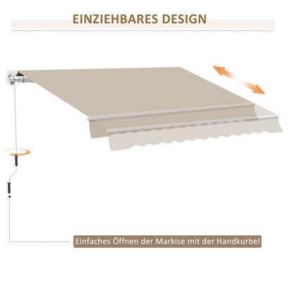 Outsunny Markise, Sonnenschutz, einfahrbar, mit Handkurbel, Metallrahmen, Polyester, Weiß+Beige, 3,95 x 2,45 m