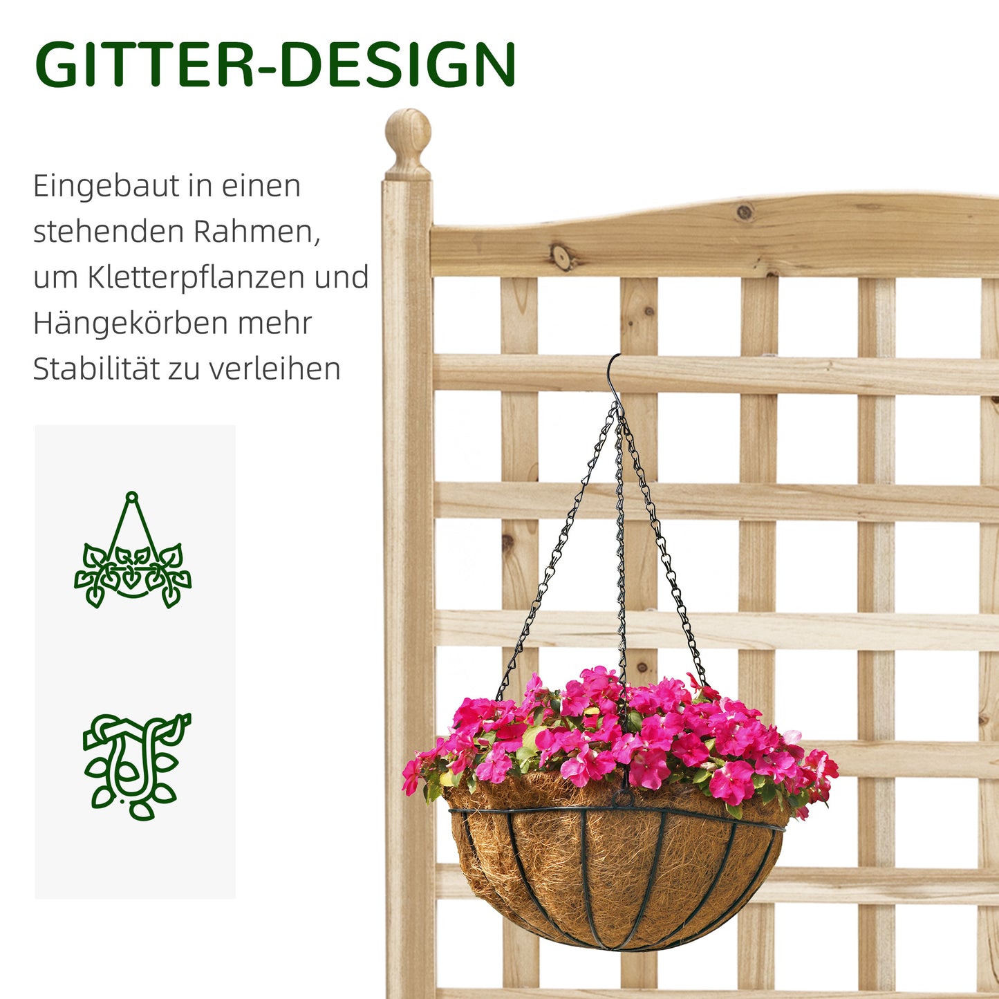 Outsunny Hochbeet Pflanzkasten mit Rankgitter Blumenkasten Rankcasten Rosenbogen mit Rankhilfe für Kletterpflanzen Garten Holz Natur 64 × 28 × 120 سم