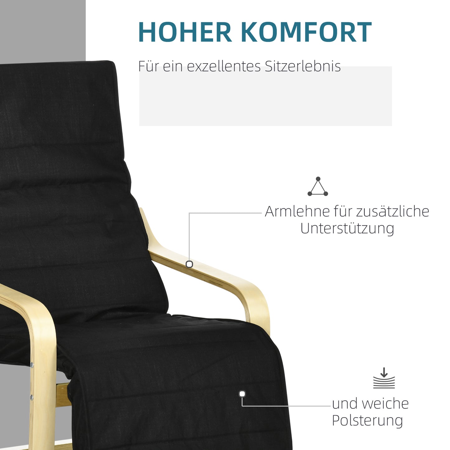 HOMCOM Relaxsessel, Ruheliege, verstellbares Fußteil, Auflage, Holz+Schwarz, 66,5 x 94 x 100cm