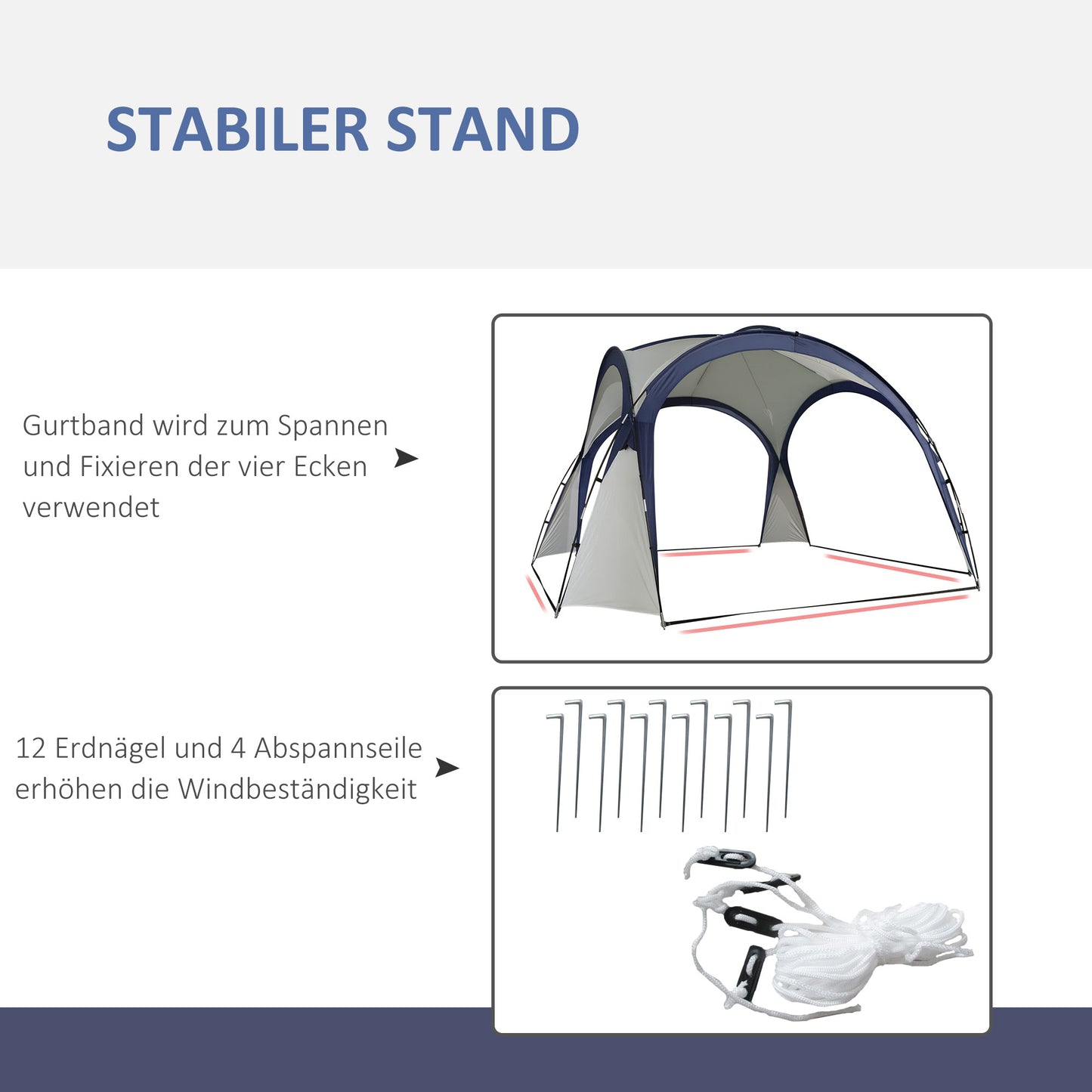 Outsunny Kuppelzelt für 6-8 Personen, Pavillon, Schutz vor Sonne und Nieselregen, 3,5 x 3,5 x 2,22 m, Cremeweiß