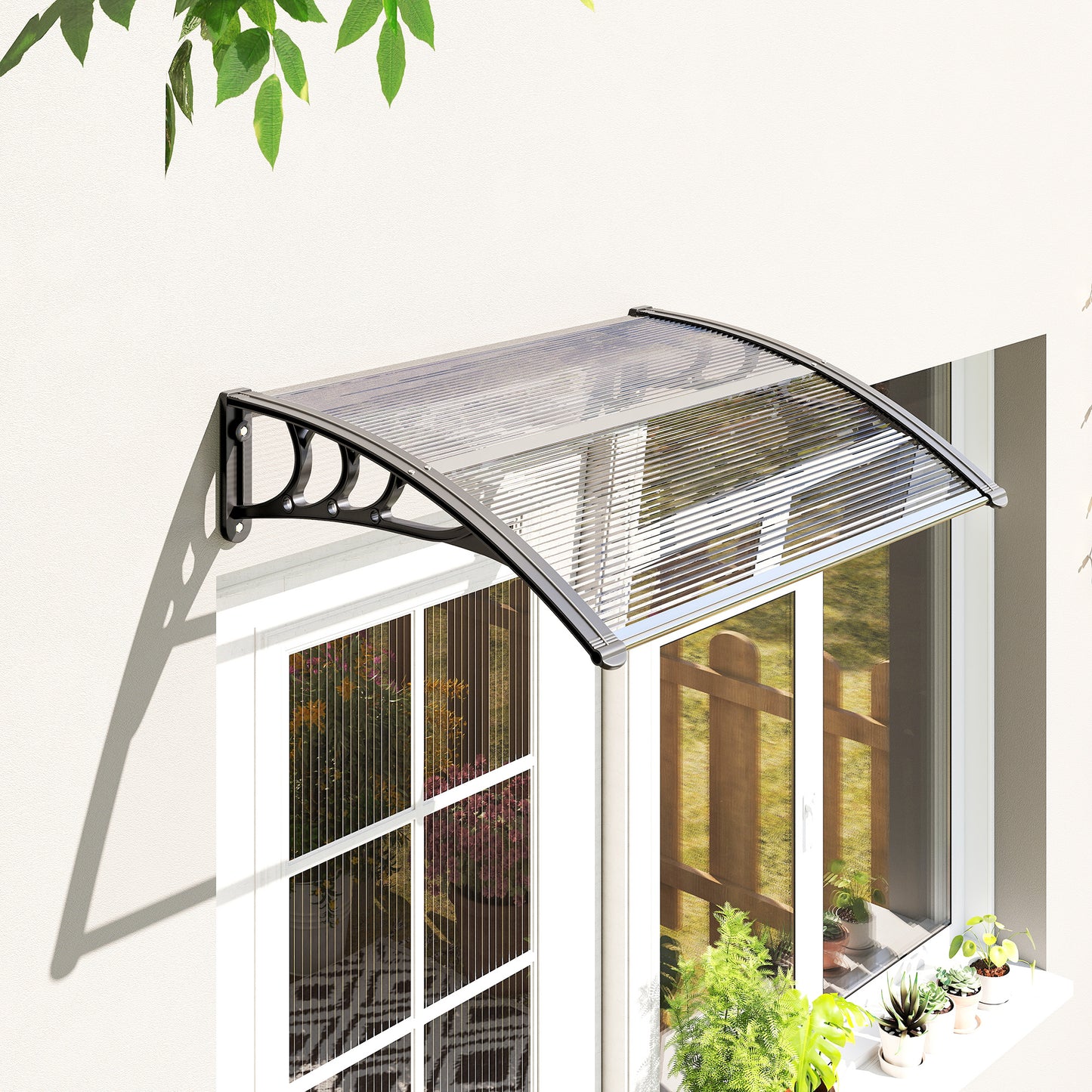 Outsunny Vordach Haustürvordach 100 x 75 cm Pultvordach Überdachung Polycarbonat Transparent