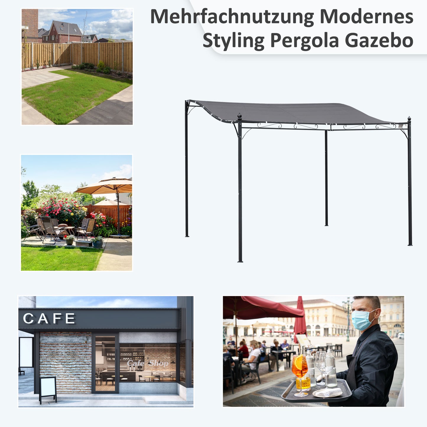 Outsunny Pergola Gartenpavillon Pavillon Überdachung Zelt Metall Grau 297x297cm