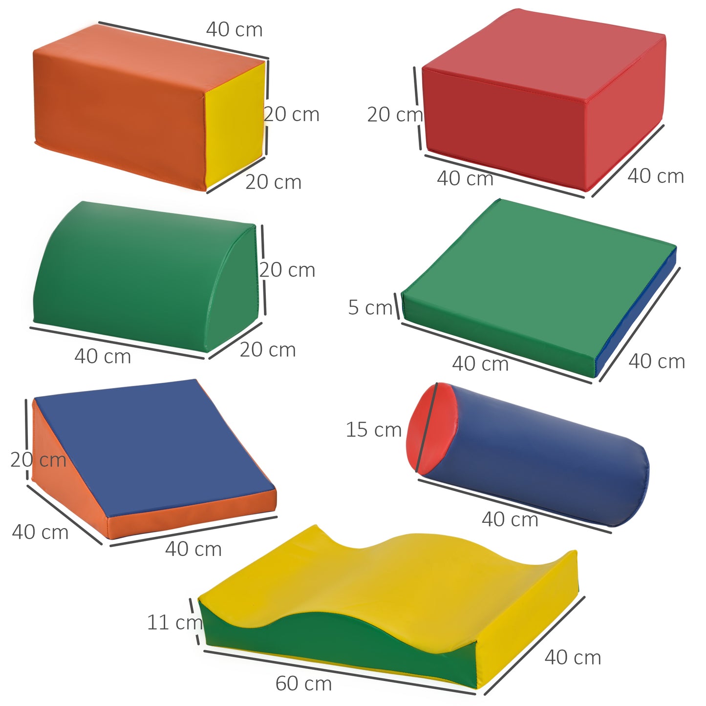 HOMCOM Soft-Bausteine, 7-tlg. Set, sicheres Material, weich und pflegeleicht, Schaumstoff, bunt