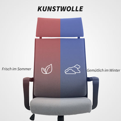 HOMCOM Bürostuhl mit weicher Rückenlehne, Räder, Armlehnen, höhenverstellbarer Schreibtischstuhl, Kunstwolle, Grau