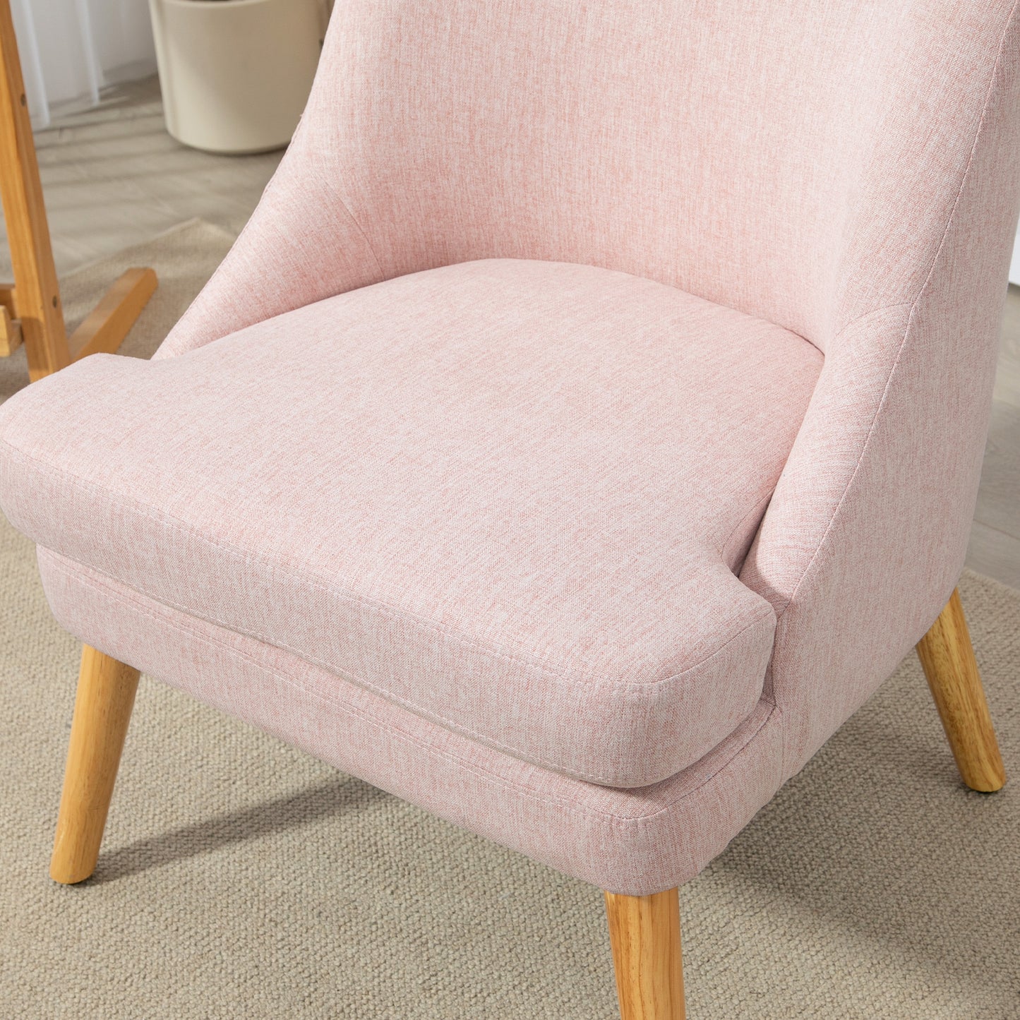 HOMCOM Akzentsessel im skandinavischen Stil, Samt, 25D-Schaumstoff, Hevea-Holzbeine, Beige, 63x69x79,5 cm