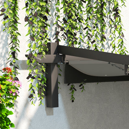Outsunny Pavillon, 3 x 3 m Pergola, Winddichtes Terrassendach, Wandmontage, Verstellbares Dach, für Garten, Terrasse, Dunkelgrau