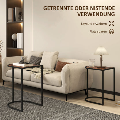 HOMCOM Satztisch-Set، Beistelltische، Metallrahmen، Tischplatte in Holzoptik، براون