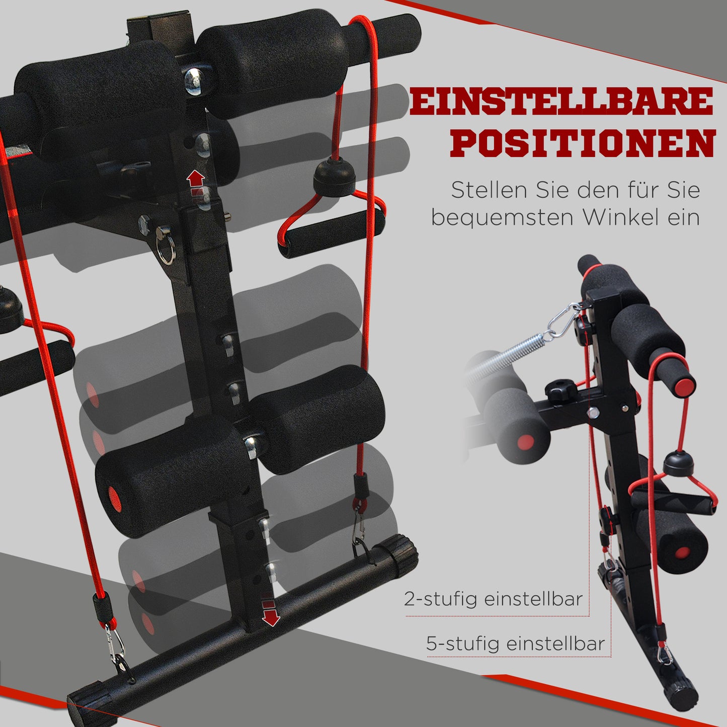 HOMCOM Sit Up Bank höhenverstellbar multifunktion Hantelbank mit 4/5-Fach Verstellbarer Beinfixierung, Trainingsbank für Ganzkörpertraining Flachbank Schrägbank Bauchtrainer & Rückentrainer