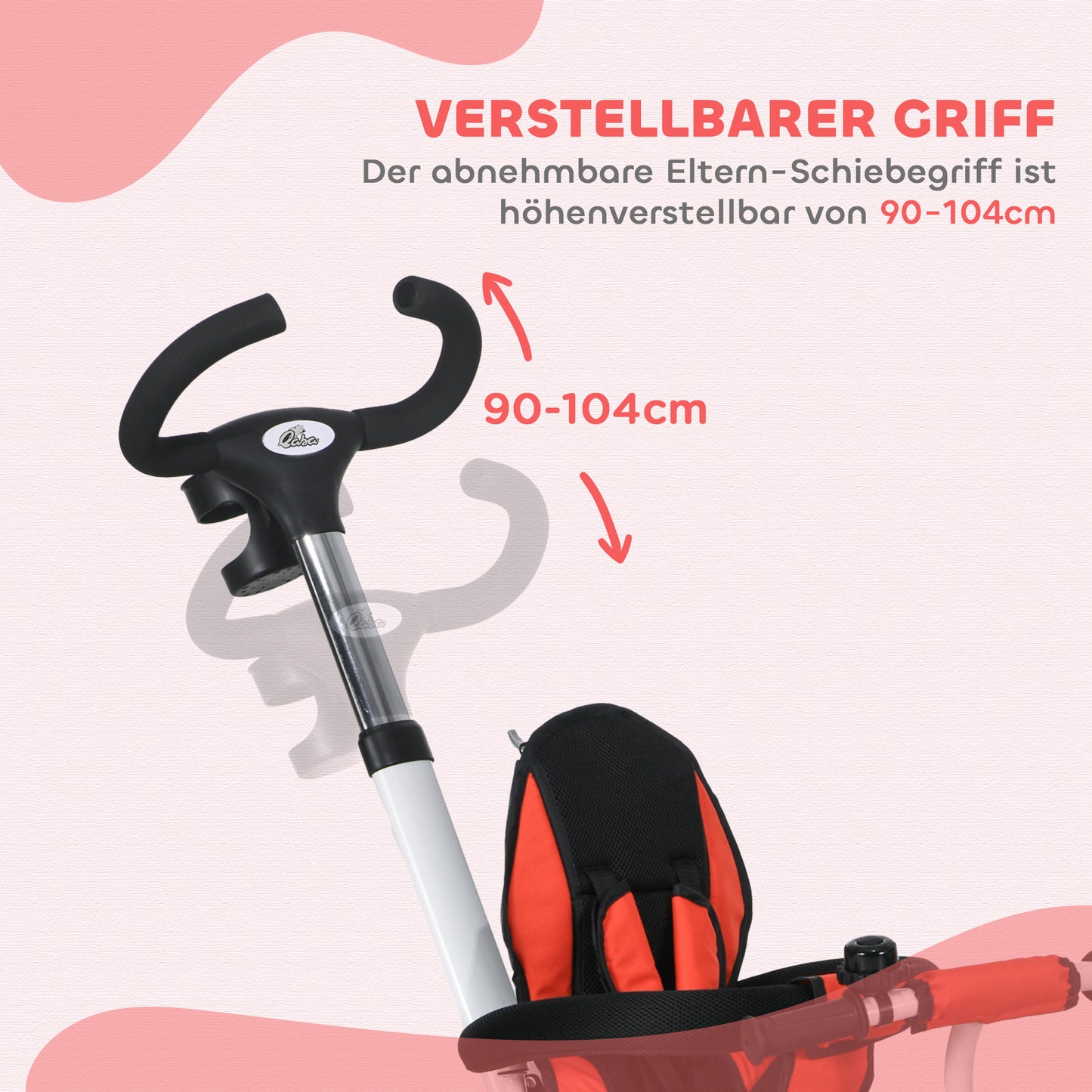 HOMCOM 6-in-1 Kinderdreirad mit Schiebestange, Dach, Gurt, Ablagekorb, 18+ Monate, Rot