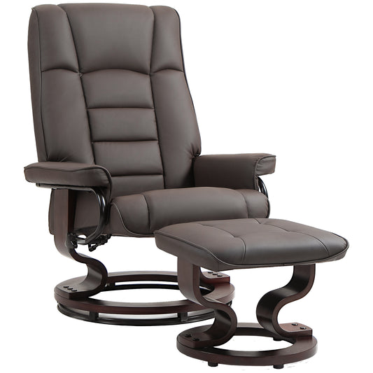 HOMCOM Relaxsessel mit Hocker, drehbar & neigbar, Kunstlederbezug, bis 150 kg, Holzgestell, Braun