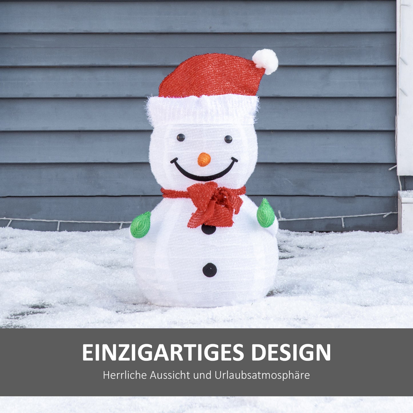 Outsunny Weihnachtsdekoration Schneemann Outdoor.Weihnachtsdeko Weihnachtslicht, inkl. LEDS, 30 cm x 30 cm x 51 cm, Rot+Weiß