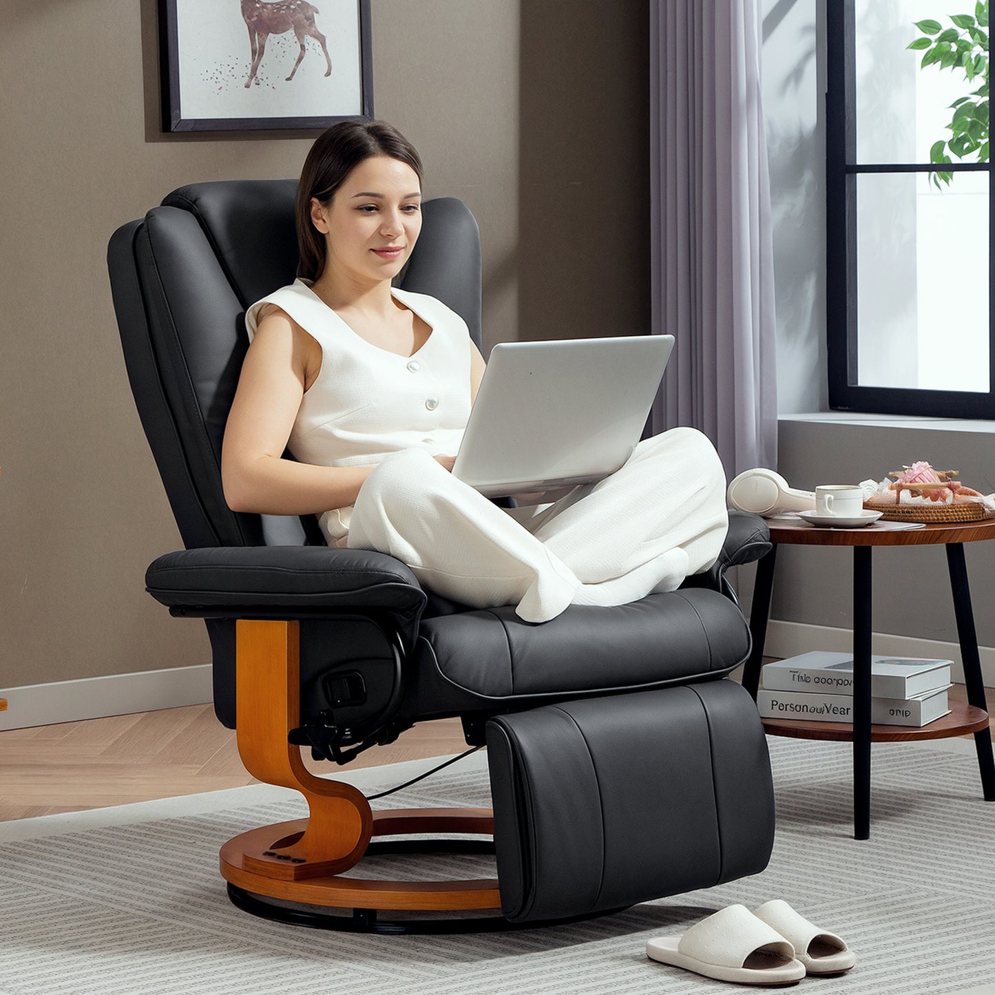 HOMCOM Relaxsessel mit Liegefunktion, drehbar, bis 150 kg, Kunstlederbezug, Stahlrahmen, Dunkelgrau