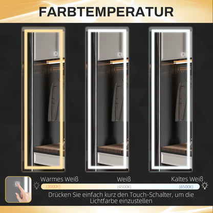 HOMCOM Ganzkörperspiegel mit LED, dimmbar, Touchsensor, Speicherfunktion, silber, 40x120 cm