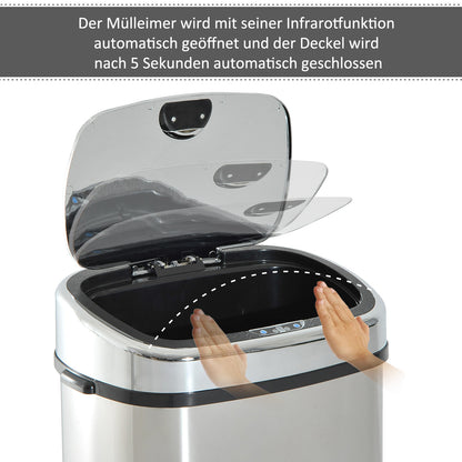 HOMCOM Sensor Mülleimer 68L Automatik Mülleimer mit Bewegungssensor, Wasserdichter Abfalleimer für Büro, Schlafzimmer, Küchen Edelstahl Silber