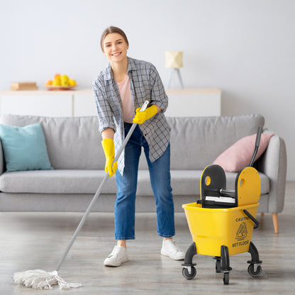HOMCOM Rollbarer Mopp-Eimer، Wischeimer mit Auswringer und Mopp، 26 لتر، جيلب