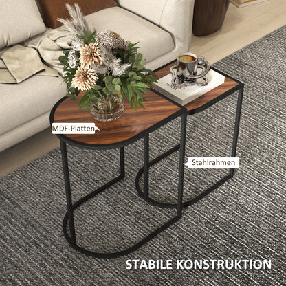 HOMCOM Satztisch-Set، Beistelltische، Metallrahmen، Tischplatte in Holzoptik، براون