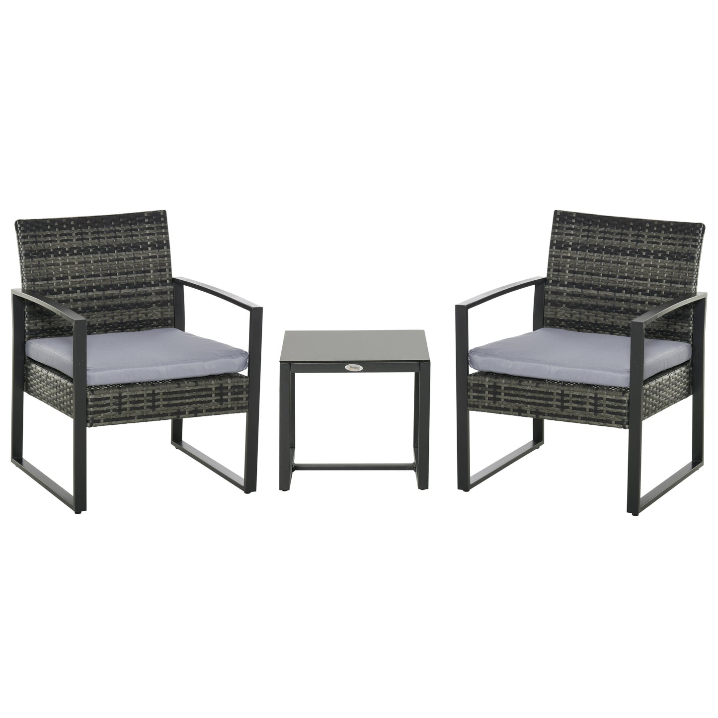 Outsunny Rattan Gartenmöbel Set für 2 Personen Polyrattan Gartenmöbel Set Balkonmöbel Set mit Kissen Garten Grau