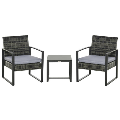 Outsunny Rattan Gartenmöbel Set für 2 Personen Polyrattan Gartenmöbel Set Balkonmöbel Set mit Kissen Garten Grau