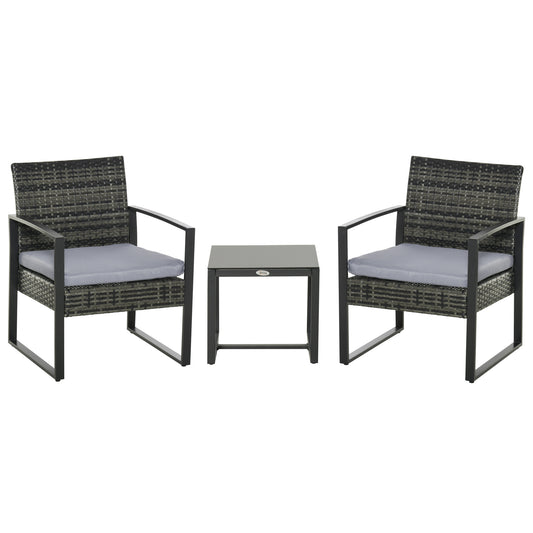 Outsunny Rattan Gartenmöbel Set für 2 Personen Polyrattan Gartenmöbel Set Balkonmöbel Set mit Kissen Garten Grau
