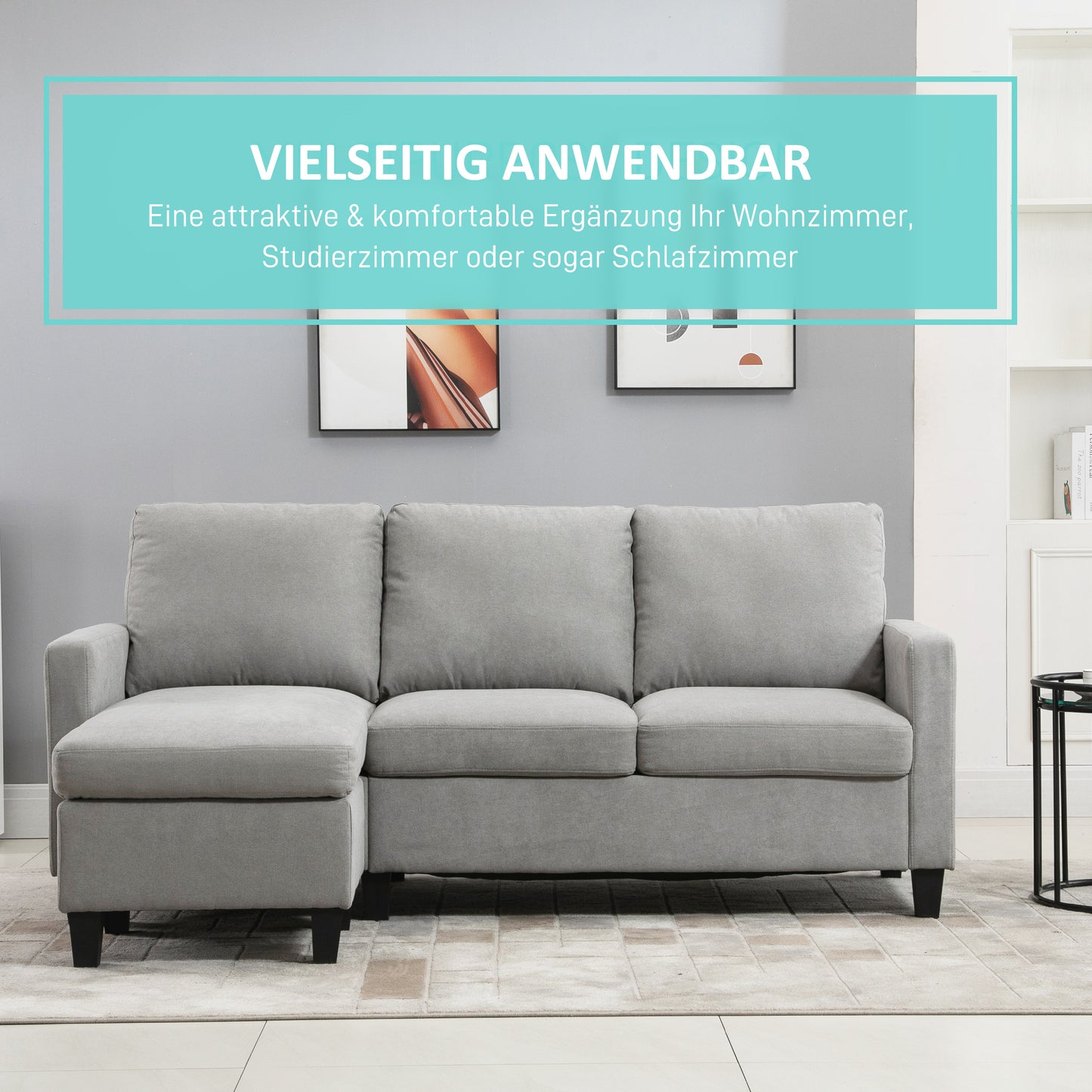 HOMCOM Ecksofa mit Schlaffunktion, 3-Sitzer-Sofa mit Bettkasten und Kissen, Eckcouch, L-Form Couch, Stoffbezug, Grau