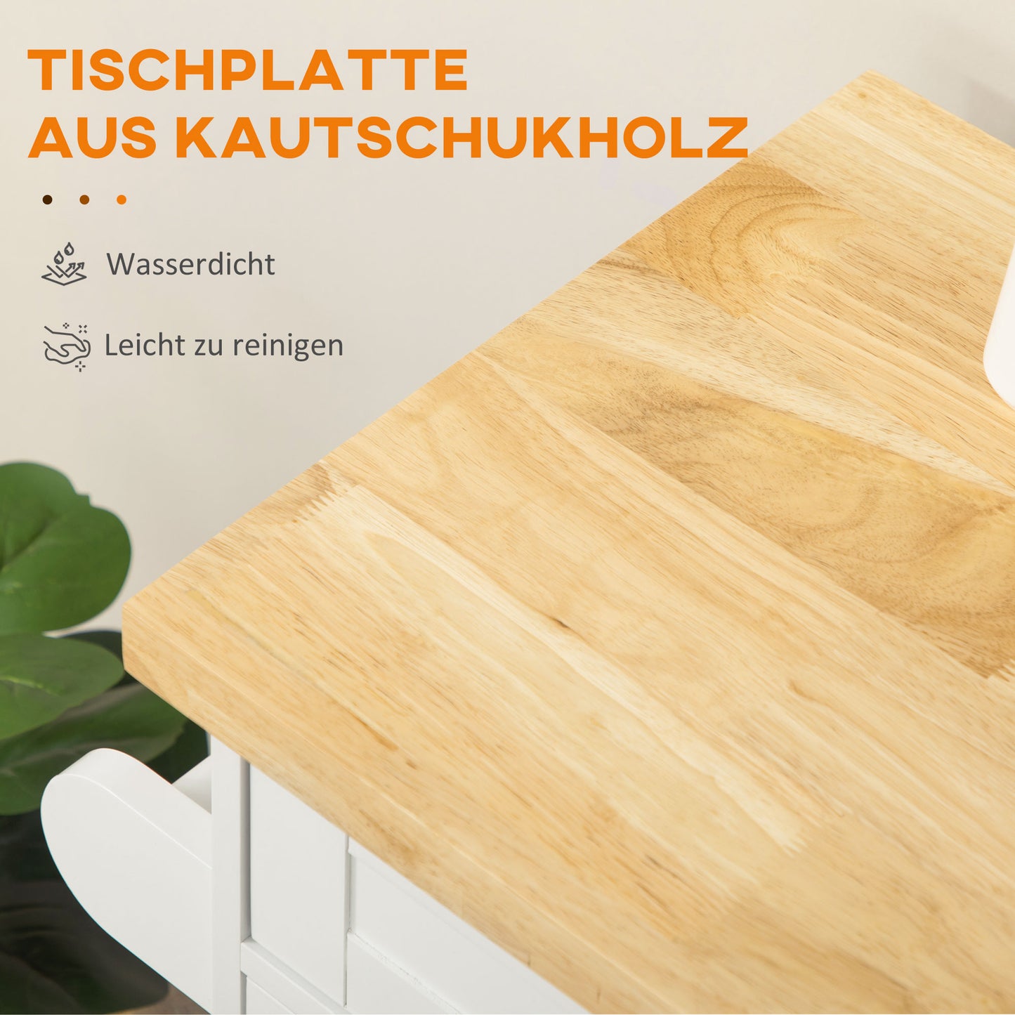 HOMCOM Küchenwagen Servierwagen Kücheninsel, 1 Gewürzregal, 1 Handtuchhalter, 109 cm x 40 cm x 89 cm, Weiß