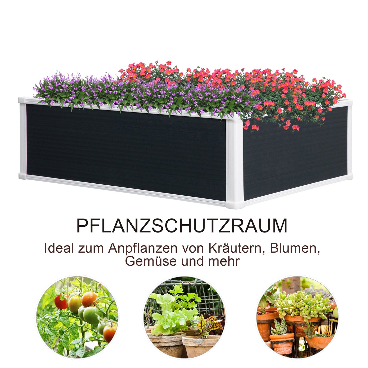 Outsunny Hochbeet, Pflanzkasten, mit Drainagefunktion, Schutz vor Schädlingen, Kunststoff, grau, 100 x 80 x 30 cm