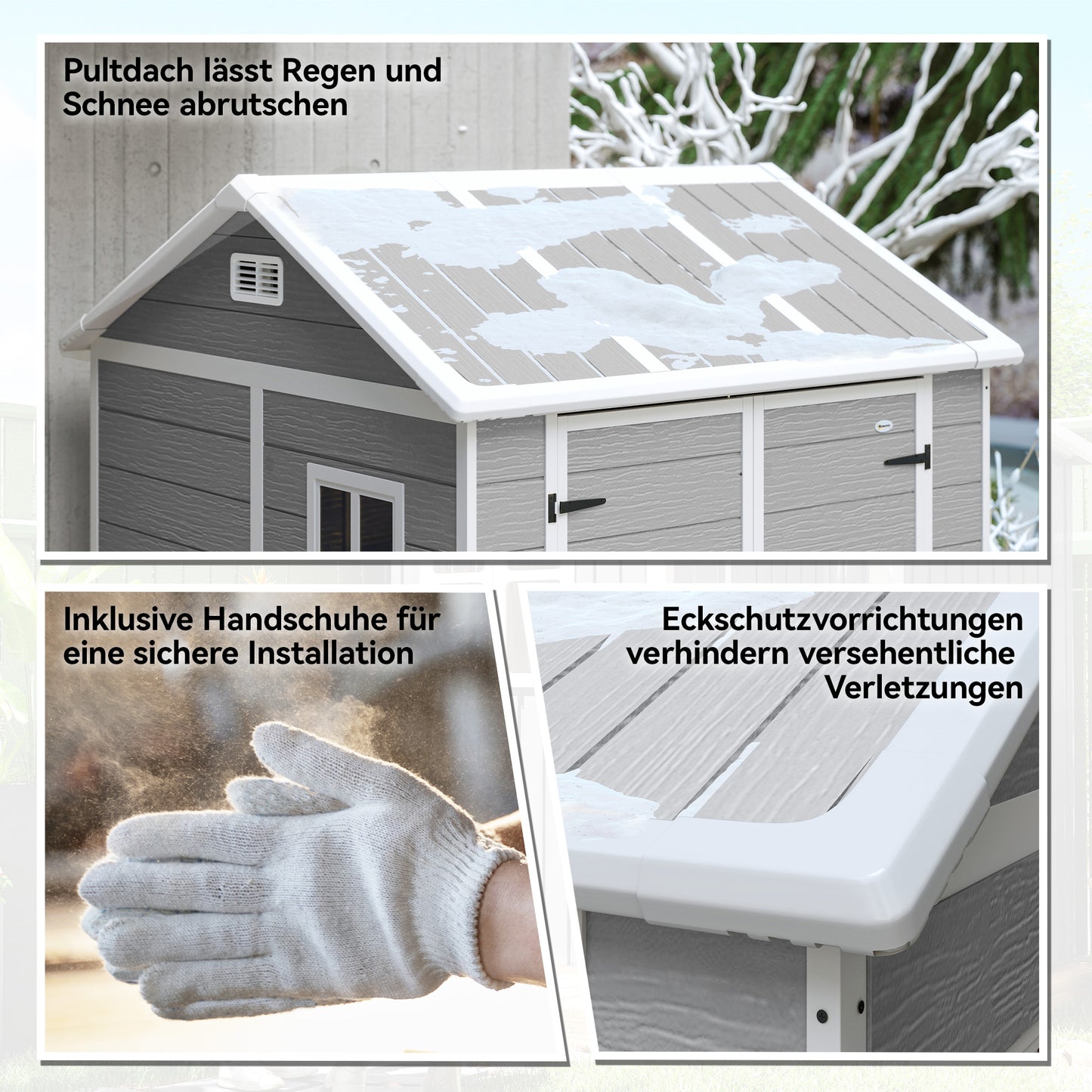 Outsunny Gartenhaus, Gartenschuppen mit Fenster, verschließbare Tür, Kunststoff, Grau