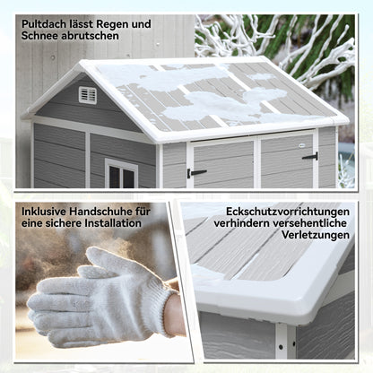 Outsunny Gartenhaus, Gartenschuppen mit Fenster, verschließbare Tür, Kunststoff, Grau
