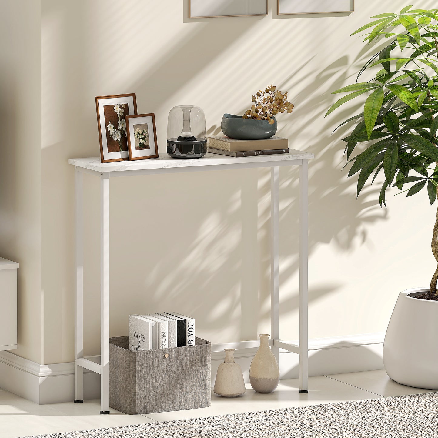 HOMCOM Konsolentisch Flurtisch mit verstellbar Fußpads, Kippschutz 75 x 24 x 76 cm für Kleinen Raum Weiß