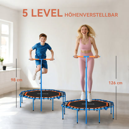 SPORTNOW Fitness-Trampolin, Trainingstrampolin mit verstellbarem Haltegriff, stabil und leise, für drinnenf, Stahl, Blau