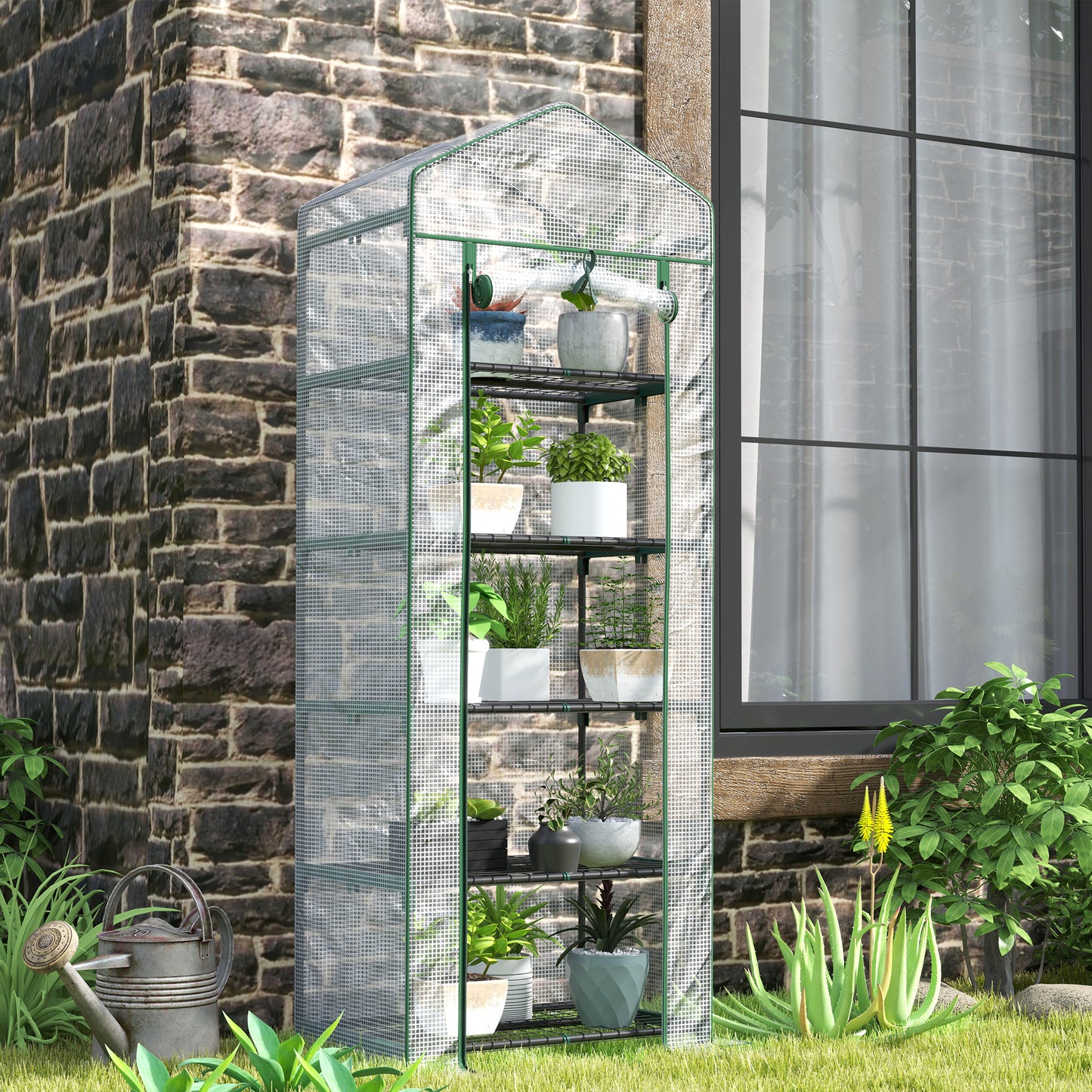 Outsunny Mini-Gewächshaus für Blumen oder Gemüse, Stahl, Kunststoff, 69L x 49B x 193H cm, Weiß