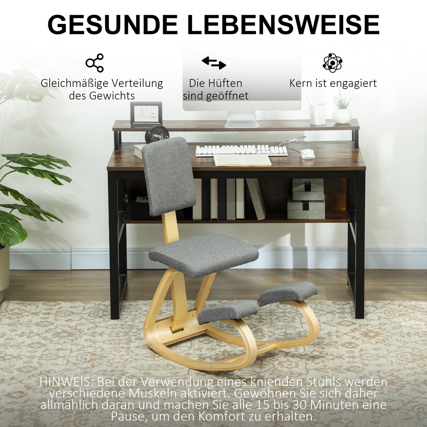 HOMCOM Ergonomischer Kniestuhl, Kniehocker Gesundheitsstuhl für Zuhause, Büro, Meditation Grau