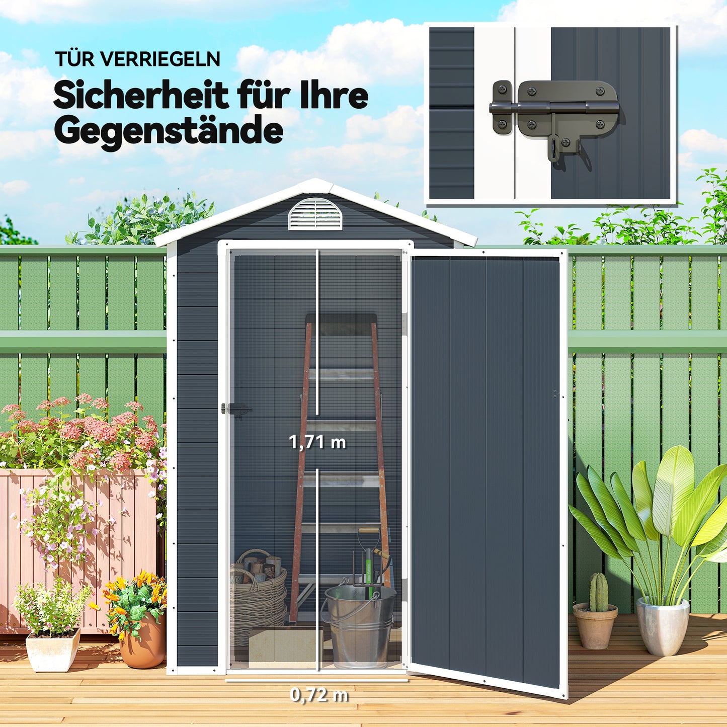 Outsunny Gerätehaus Kunststoff 1,9m² 134x104x204cm Geräteschuppen mit Satteldach Tür wetterfest Gartenhaus Outdoor Garten Schuppen Schrank für Hinterhof Außenbereich Dunkelgrau