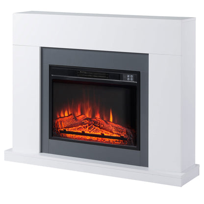 HOMCOM LED Elektrokamin Standkamin Kaminofen mit Flammeneffekt 1800/2000W Innenraumheizung mit Holzrahmen Dekokamin MDF Weiß 113 x 26,6 x 87,5 cm