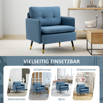 HOMCOM Akzentsessel mit Knopfheftung، Polstersessel، abnehmbare Polster، Schwarz + Gold + Blau