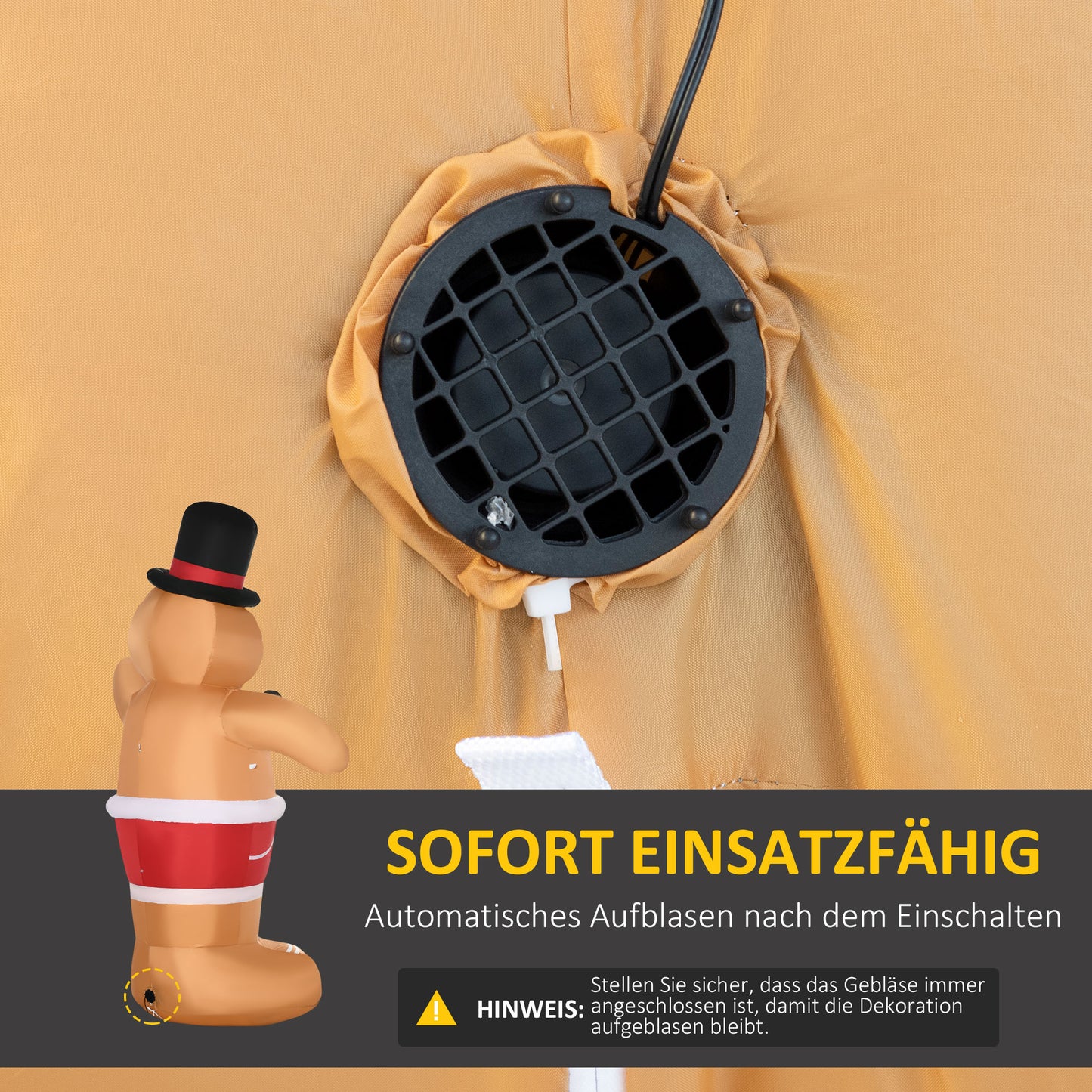 Outsunny Aufblasbare Weihnachtsfiguren Aufblasbarer Lebkuchenmann, 2 m, inkl. Gebläse, Mehrfarbig
