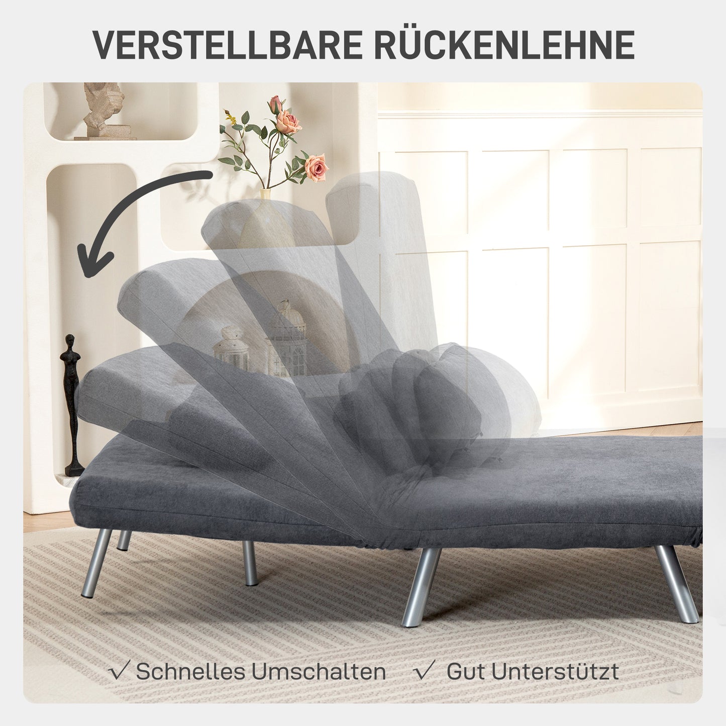 HOMCOM Polstersessel mit Bettfunktion، 3-in-1 Design، Schlafsessel، Gästebett، Stoffbezug، mit Kissen، Dunkelgrau