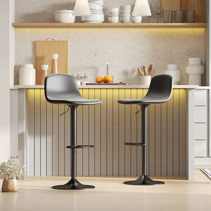 HOMCOM 2er-Set Barhocker، Barstühle mit Kunstlederbezug، drehbar، mit Rückenlehne und Fußstütze، Metallbasis، Schwarz