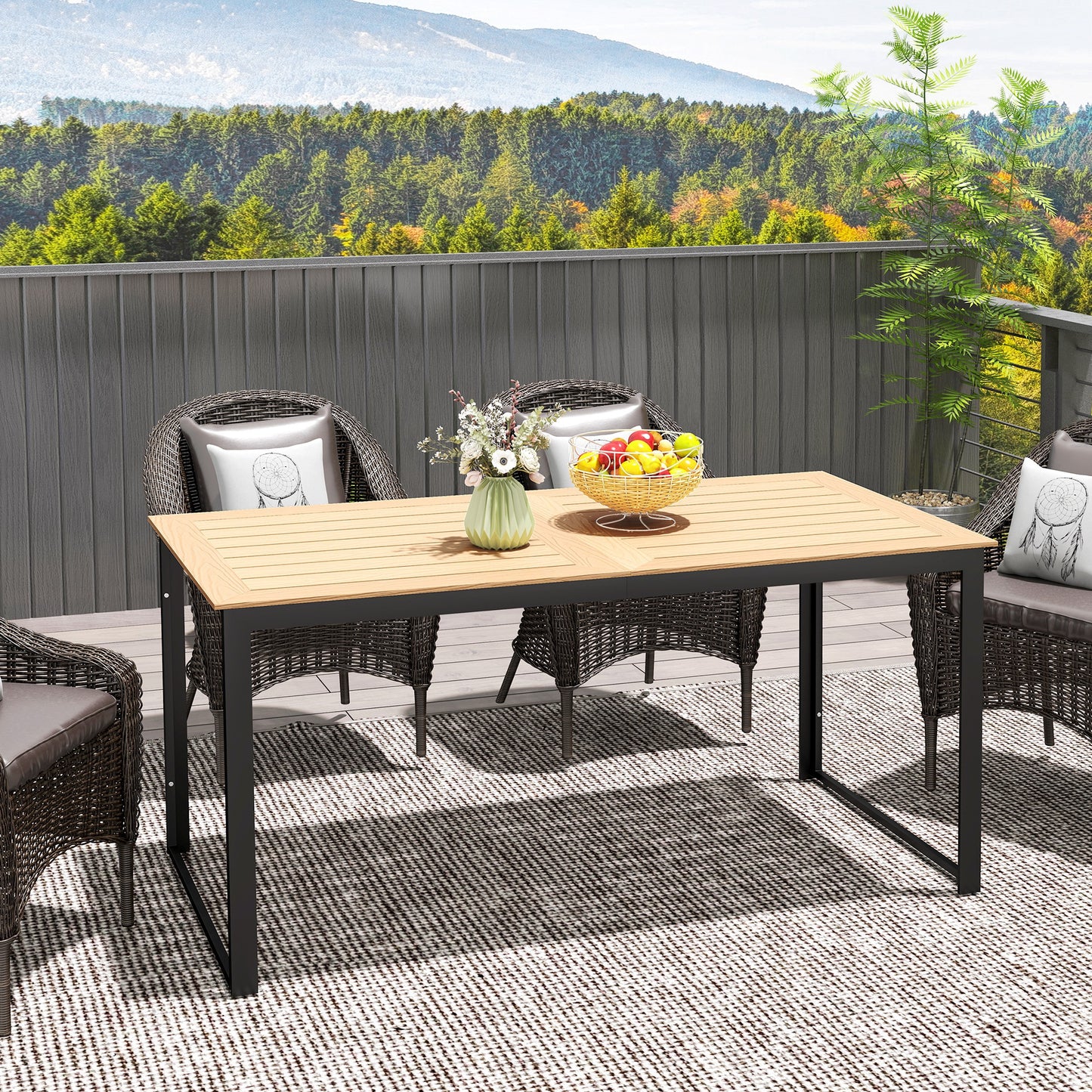 Outsunny Gartentisch für 6 Personen 160 x 80 cm Wetterfest Balkontisch mit Lamellen-Tischplatte, Buffettisch Outdoor Teak